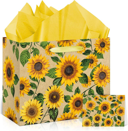 Peconal Large Sunflower Gift Bag with Tissue Paper and Greeting Card Yellow Sunflower