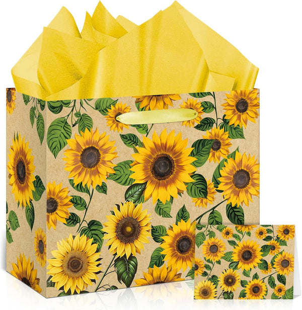 Peconal Large Sunflower Gift Bag with Tissue Paper and Greeting Card Yellow Sunflower