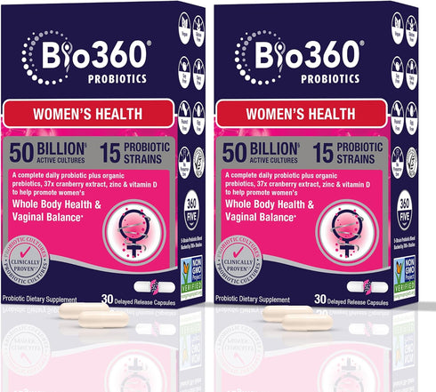 Women's Probiotic Supplement - 50 Billion CFU, 15 Diverse Strains, Organic Prebiotic Fibers, 30CT (2 Pack)