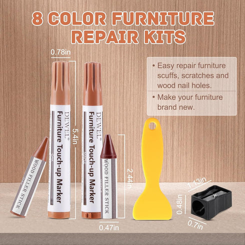 DEWEL Furniture Markers Touch Up, 17 Pcs Wood Scratch Repair Kit for Stains, Scratches on Wood Floors and Furniture