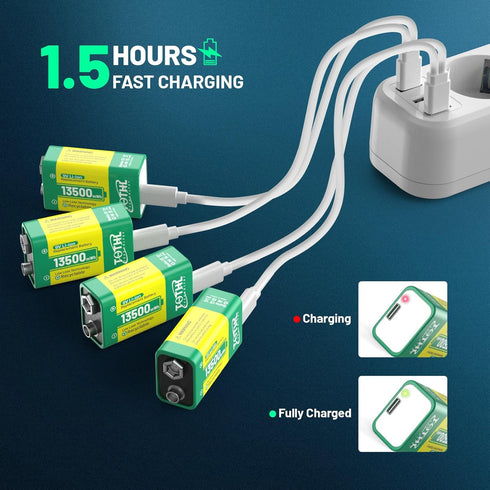 TQTHL 9V 9V 13500mWh 1.5 (8 Pack) Battery for Smoke Detector,USB Rechargeable Lithium Batteries - Long Lasting LI-ion