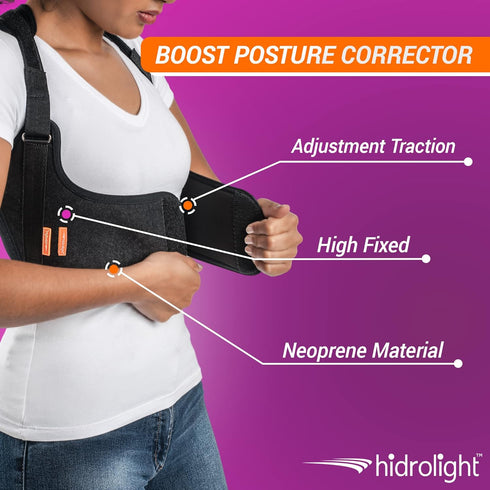 Boost Upper Back Brace - Adjustable Posture Corrector for Pain Relief and Back Support, X-Large Black