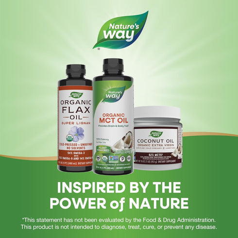 Nature's Way Organic MCT Oil, 16 Fl Oz, Brain and Body Fuel from Coconuts