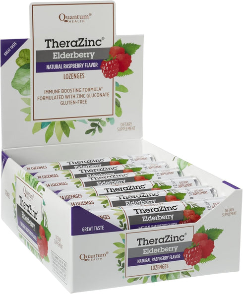 Lozenges|Elderberry Raspberry|Immune Aftertaste|14 Count Quantum Health TheraZinc Zinc Support Formulated with Zinc