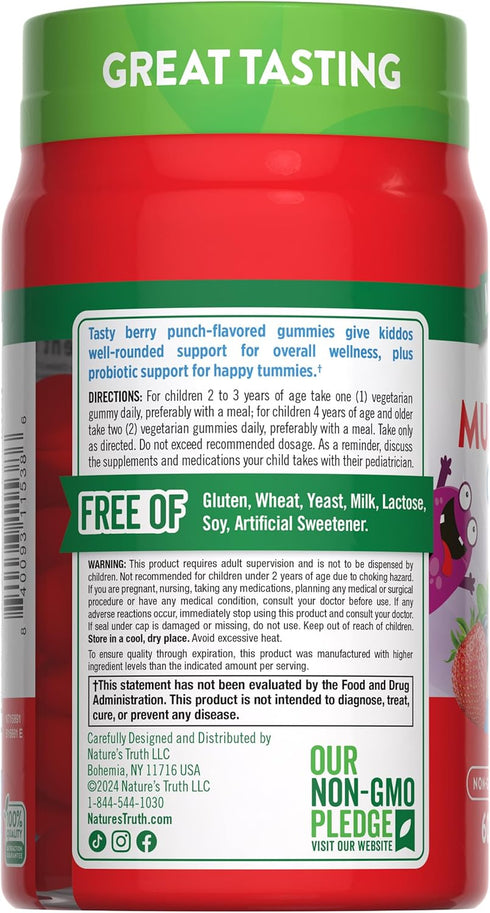 Gummies 60 Count Nature's Truth Kids Multivitamin with Probiotics | | Berry Punch Flavor | Vegetarian, Non-GMO & Gluten