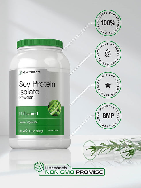 Horbaach Soy Protein Isolate Powder | 3lb | Unflavored | Vegan, Non-GMO, Gluten Free