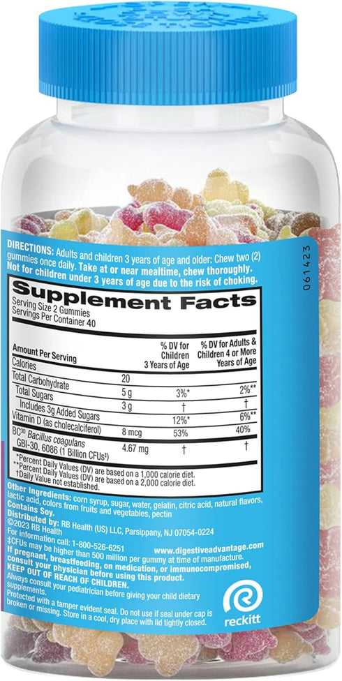 Gummies 80ct Digestive Advantage Probiotic For Digestive Health, Vitamin D, Daily Probiotics For Women &Men Occasional