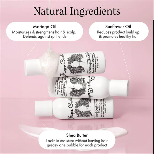 Rizos Curls Trio Travel Curl Kit, Includes Travel Hydrating Shampoo, Deep Conditioner, Curl Cream, 3 Pack of 2 oz