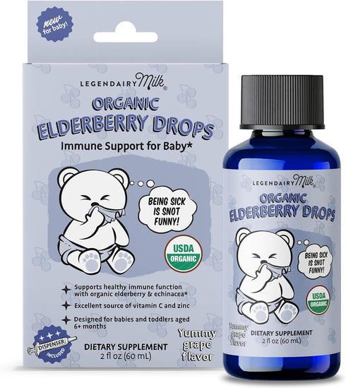 Legendairy Milk Organic Elderberry Drops - Baby Multivitamin with Echinacea, Liquid Vitamin C & Zinc - 30 Servings