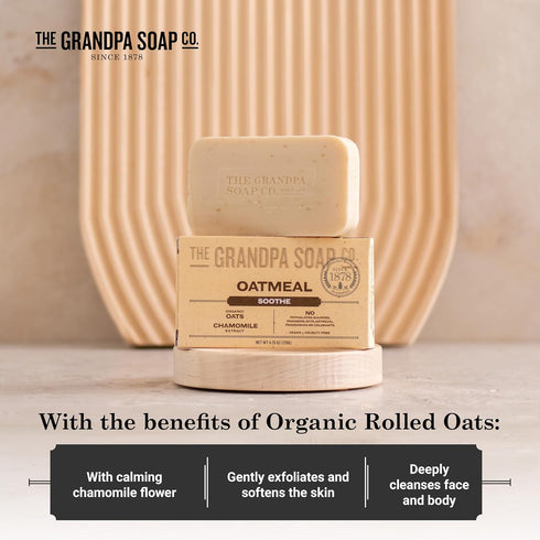 The Grandpa Soap Company Oatmeal Bar Soap with Organic Oats + Chamomile Extract, Vegan, 4.25 Oz, 3 Pack