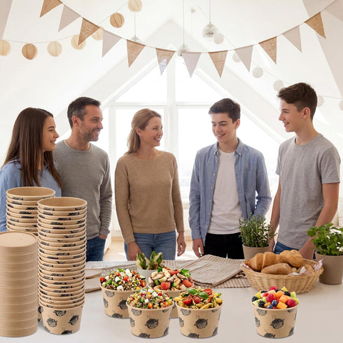 Ninehaoou 100 8 oz Pcs Paper Soup Containers with Lids Disposable Kraft Paper Food Container Hot and Cold Soup Bowls