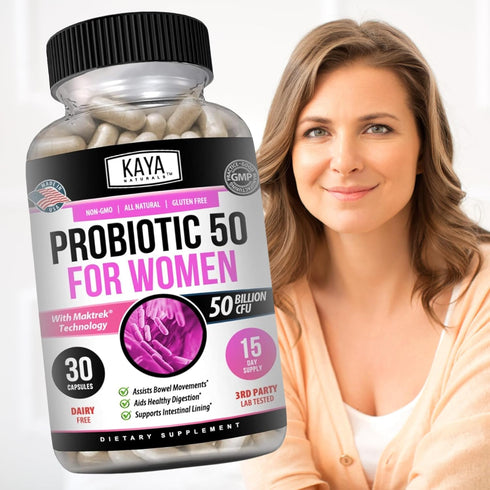 Kaya Naturals Probiotic 50 Billion CFU | 30 Vegetable Capsules for Women, Men, Gut Health & Immune Support