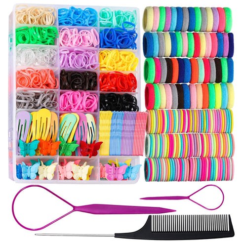 Teenitor Elastic Hair Ties, Hair Accessories for Girls, Colorful Baby Elastic Hair Bands Set with Clips