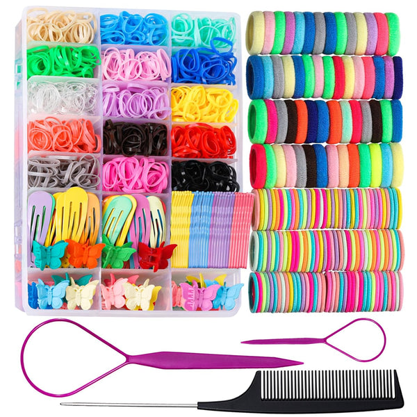 Teenitor Elastic Hair Ties, Hair Accessories for Girls, Colorful Baby Elastic Hair Bands Set with Clips