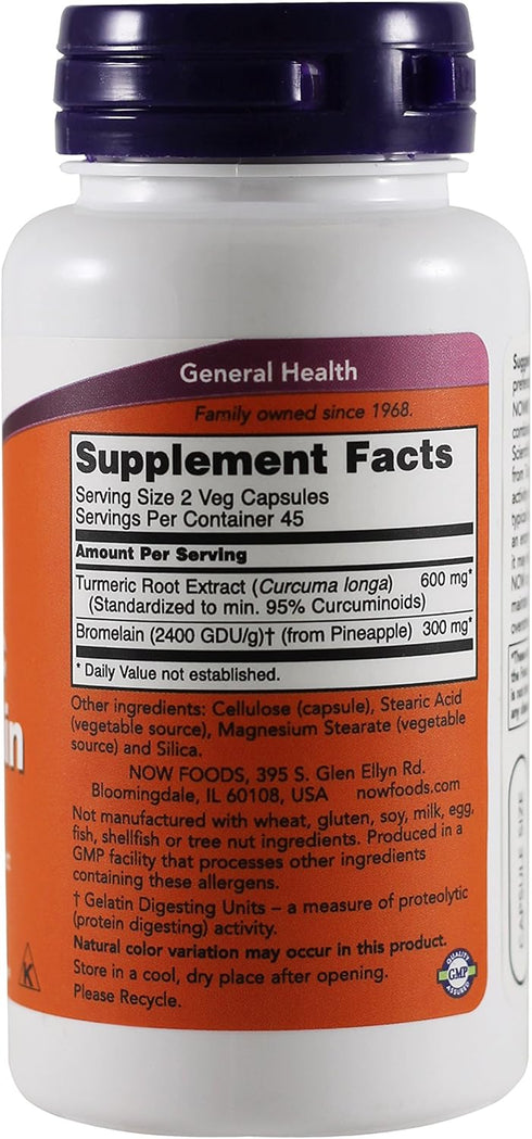 NOW Foods Turmeric & Bromelain Joint Health, 90 Vegetarian Capsules