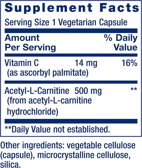 Life Extension Acetyl-L-Carnitine, 100 Capsules | Brain, Mood & Nerve Health, Cellular Energy, Gluten-Free, Non-GMO