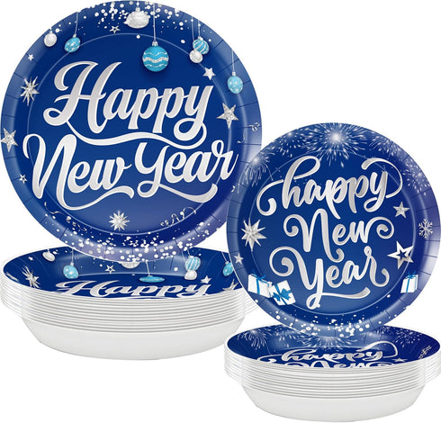 Pezutoi 50pcs Happy New Year Paper Plates Disposable Plates 7 Inch & 9