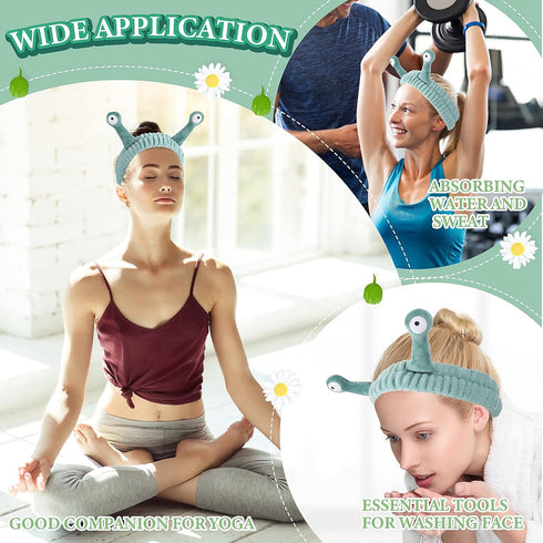 Spa Headband Facial Makeup Head Band Microfiber Soft Coral Fleece Hair Wraps, Cute Snail Cartoon Christmas Accessories