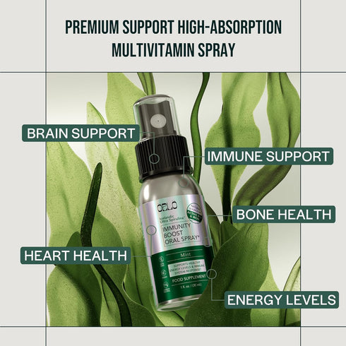 Orlo Immunity Boost Multivitamin Spray - Spirulina, Bioactive Vitamin B Complex, B12 & Vitamin D3 for Energy