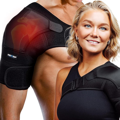 ZENKEYZ Shoulder Brace for Women & Men - Neoprene Torn Rotator Cuff & Arm Sling Injury Support, Black, Small/Medium