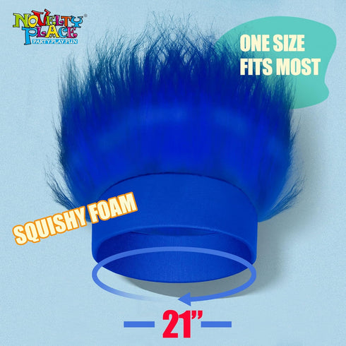 Novelty Place Blue Hairy Costume Headband, Fun Fuzzy Crazy Hair Wig for Sports Parties, Costume, Cosplay, Halloween