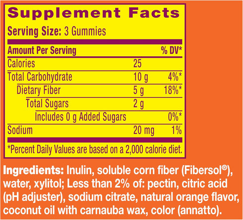 Metamucil Fiber Gummies for Adults - No Sugar Added Orange Flavor, 120 Count, 5g Prebiotic Fiber Blend