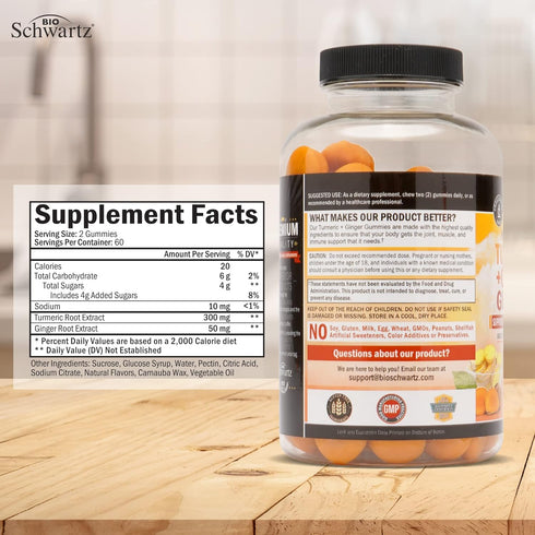 Turmeric Curcumin with Ginger Gummies, 120 Count, Natural Joint Support Supplement