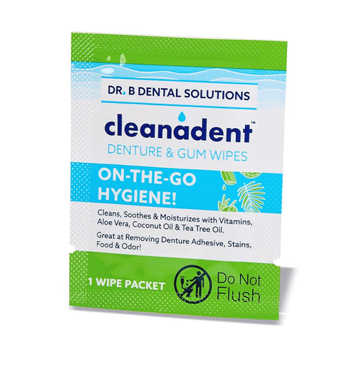 Dr. B Dental Solutions Cleanadent Wipes, Convenient Denture Cleaning Wipes, Refreshes Gums, 30 Pack