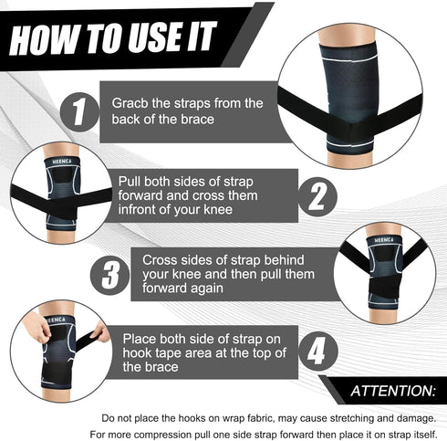 NEENCA Knee Braces for Pain Relief - 2 Pack Compression Sleeves with Adjustable Straps for Sports and Joint Pain