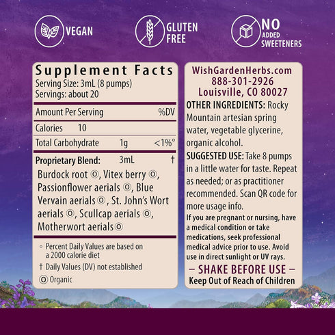 WishGarden Herbs PMS Emotional Support for Women, Herbal Supplement with Vitex Berry & Blue Vervain, 4oz