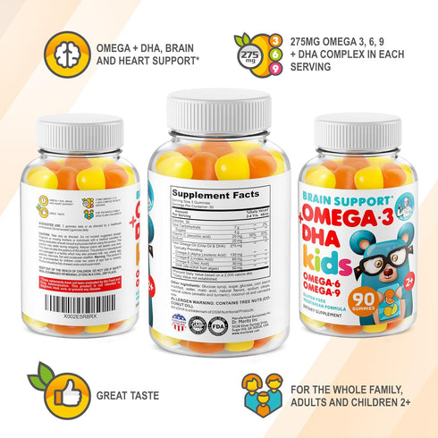 DR. MORITZ Vegan Omega 3 Gummies for Kids and Toddlers (90 Count), Gluten Free Omega 3 Kids Gummies for Brain Health