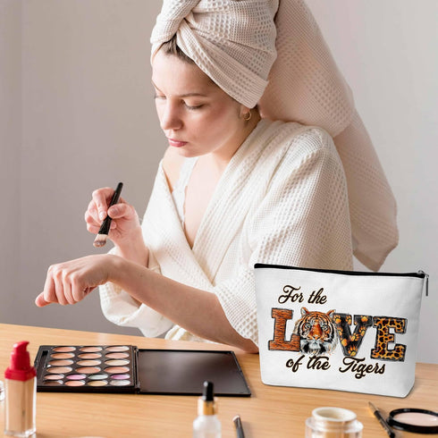 Tiger Print Makeup Bag, Peace Love Tigers Cosmetic Pouch, Animal Lover Gifts for Kids and Women