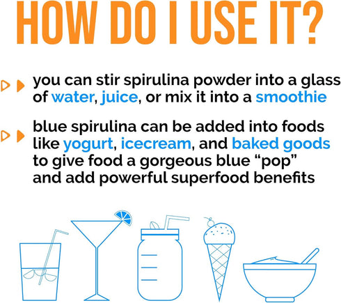 Organic Blue Spirulina Powder - 100% Pure Superfood Blue-Green Algae, 60 Servings, Natural Food Coloring for Smoothies
