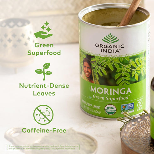 ORGANIC INDIA Moringa Powder - Moringa Oleifera Leaf Herbal Supplement, 8 oz, USDA Certified Organic
