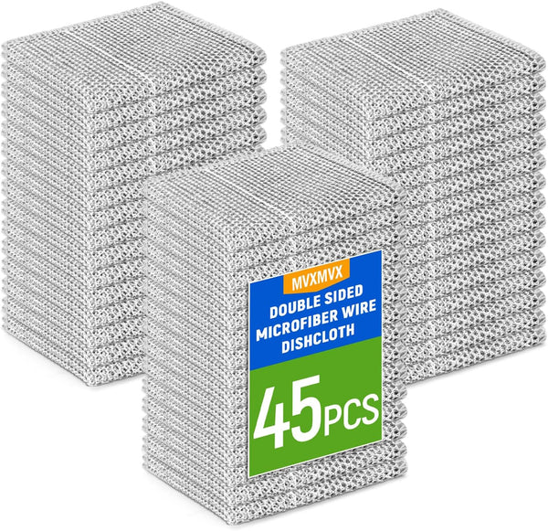 MVXMVX 3 Layers Wire Dishwashing Rag 45PCS- Non Scratch Wire Dishcloth Home Essentials-Reusable