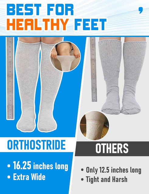 Orthostride Hospital-2 Wide Diabetic Socks for Men Women, Non Slip Grip Extra Long Edema Sock with Thickened Sole