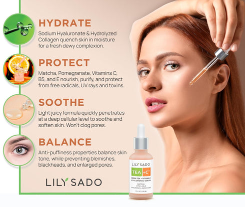 LILY SADO TEA+C Green Tea + Vitamin C Super Serum Natural Vegan Best Antioxidant Anti-Wrinkle Moisturizing Formula