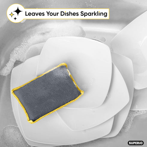 Miracle Microfiber Scrubbing Sponge, Extra Scrubbing Power Kitchen Sponge, 9-Pack by Superio, Super Absorbent
