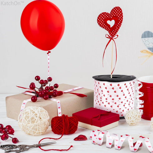 KatchOn Red Valentines Day Ribbon, 100 Yards, Heart Ribbon for Crafts, Decorations, Gift Wrapping