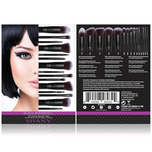 SHANY Makeup Brushes - Black Bombshell, 14-Piece Brush Set for Foundation, Powder, Concealers, Eye Shadows, Kabuki.