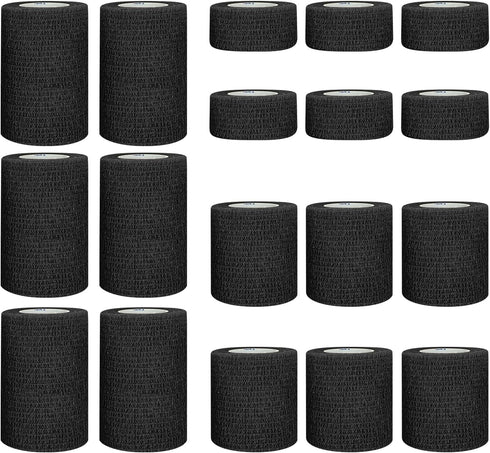 18 Pack Self Adhesive Bandage Wraps - 1"/2"/3" Black Cohesive Medical Tape for Wounds