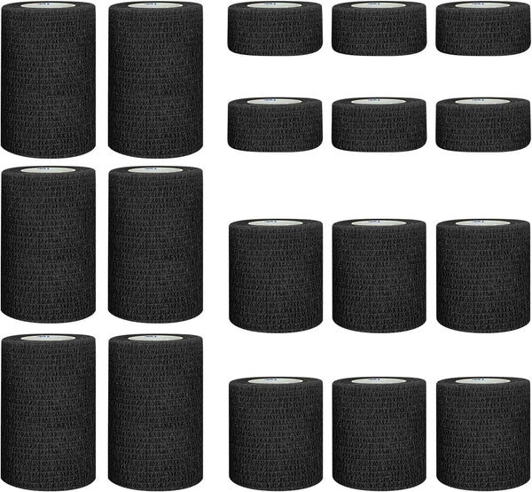 18 Pack Self Adhesive Bandage Wraps - 1"/2"/3" Black Cohesive Medical Tape for Wounds