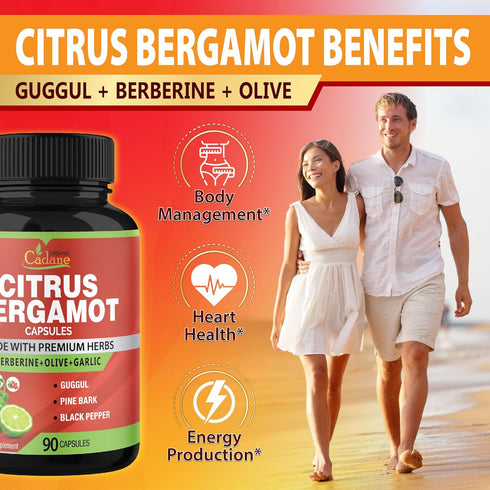 Organic Cadane Citrus Bergamot Supplement Extract Capsules, 90 Capsules & Berberine, Supports Overall Health, 3 Months