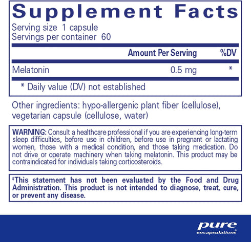 Pure Encapsulations Melatonin 0.5 mg - Natural Sleep Helper for Bedtime - Regulates Sleep-Wake Cycle - 0.5 mg Melatonin - Sleep Supplement* - Vegan & Non-GMO - 60 Capsules