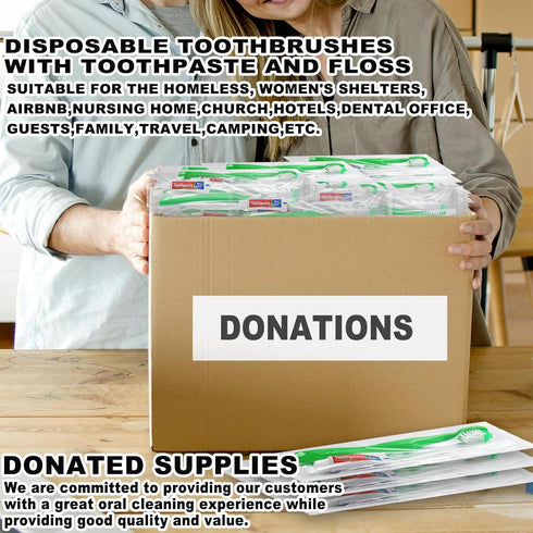 Disposable Toothbrushes with Toothpaste and Floss, 50Pcs Individually Wrapped Travel Toothbrushes and Dental Floss Kit
