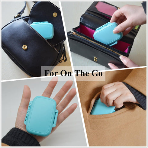 Small Pill Box Supplement Case for Pocket or Purse - 3 Removable Compartments Travel Medication Carry Case - Daily Vitamin Organizer Box (Blue)