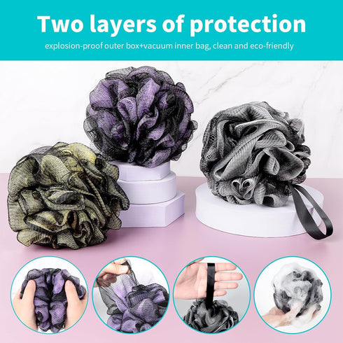 Bath Loofah Shower Sponge, Soft Mesh Exfoliating Loofa for Women & Men, 4 Pack Bath Accessories Cleaning Tool