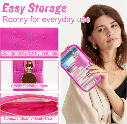 Small Clear Travel Makeup Organizer Bag for Purse, Cute Cosmetic Zipper Pouch, Transparent PVC & Nylon Waterproof