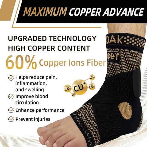 Copper Ankle Brace for Women & Men w/Ankle Wrap, 20-30mmHg Ankle Compression Sleeve w/Arch Support for Plantar Fasciitis Relief, Achilles Tendonitis, Heel Spur, Joint Pain, Swelling, Sprain