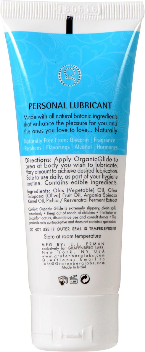 Organic Glide Natural Personal Lubricant, Probiotic Edible Lube. Parabens, Glycerin, Flavorings Free - for Men Women